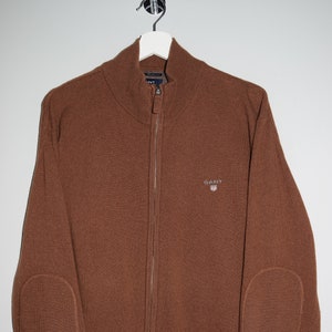 Gant Geelong Lambswool Jumper Full Zip Sweater Zip Neck Knitted Elbow Patces Brown Casual Streetwear Outerwear Sportswear Men&#39;s 2Xlarge
