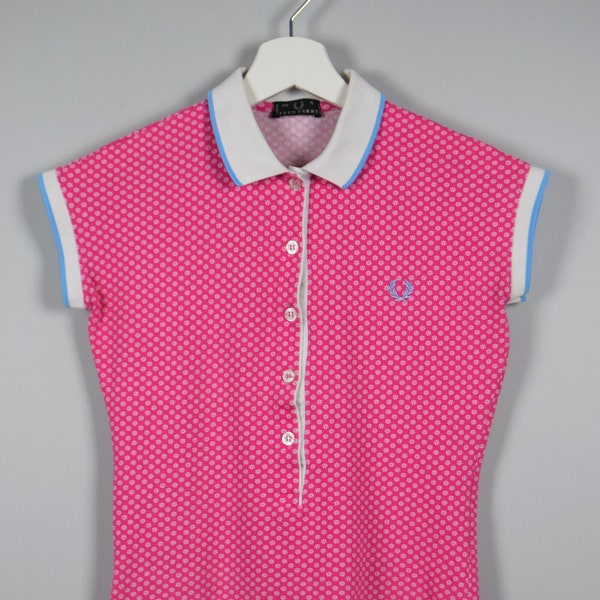 Vintage Fred Perry Polo Shirt Made in Italy Women's Size XS Pink Blue Rare Find Sport T-shirt Tee Streetwear Casual Sportswear Retro Style