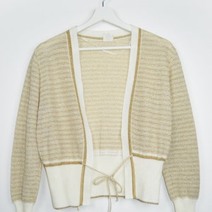 Vintage 80er Jahre Crop Top zum Binden, Goldfarbener Bolero, West Germany Metal Fiber Stitch, Retro-Mode