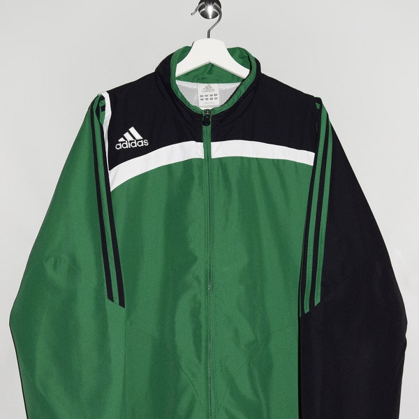 Adidas Track Jacket Tracksuit Top Full Zip Sport Jacket Green Black Three stripes Back Print Sportswear Active Casual Training Streetwear L