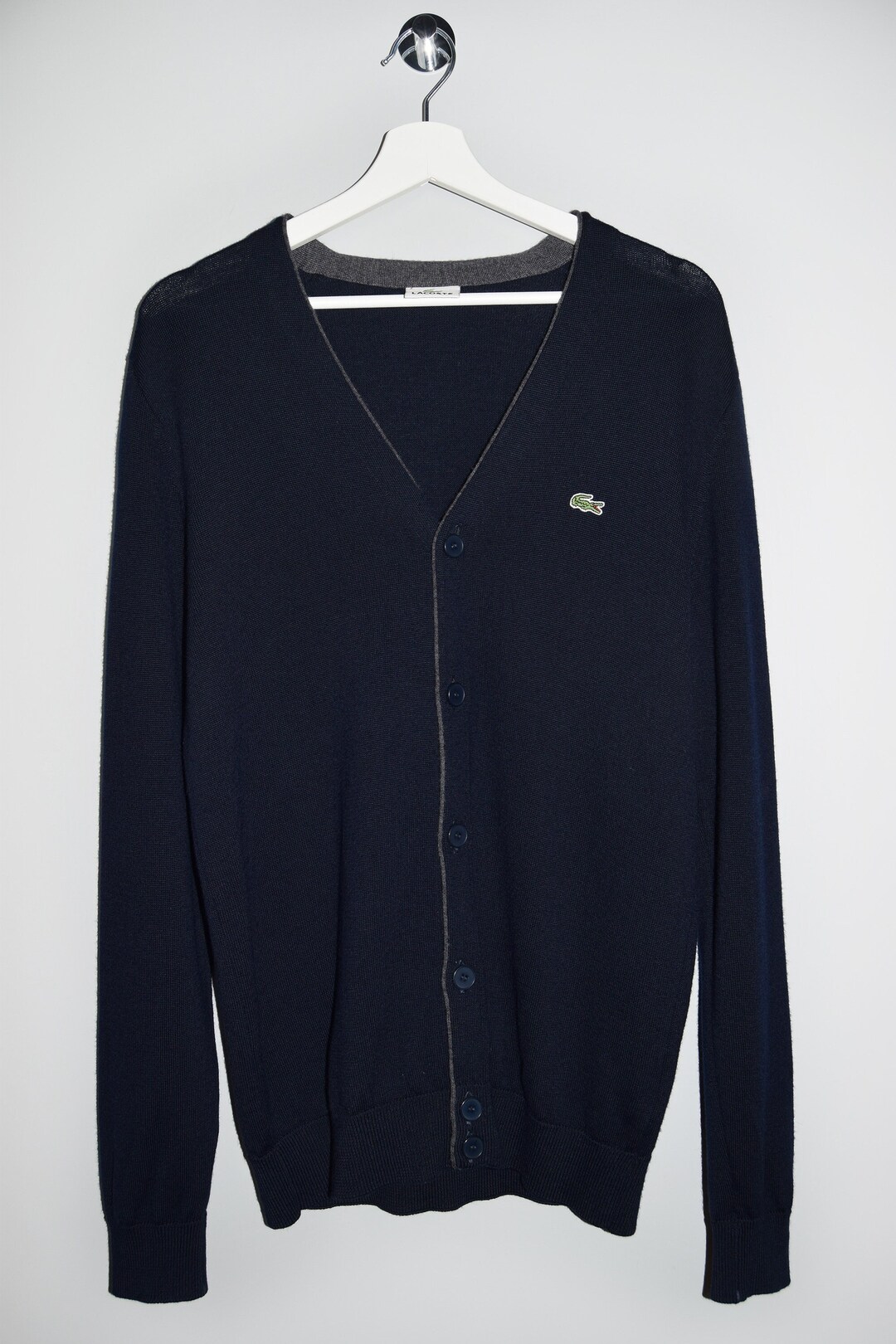 Vintage Lacoste Wool Knit Cardigan - Dark Blue - Etsy
