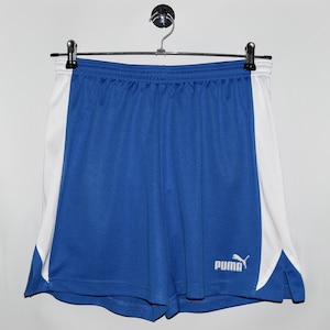 Vintage Puma Shorts Sport Athletic Shorts Blue White Old school Sportswear Active Athletic Training Retro Streetwear Fits Women&#39;s L