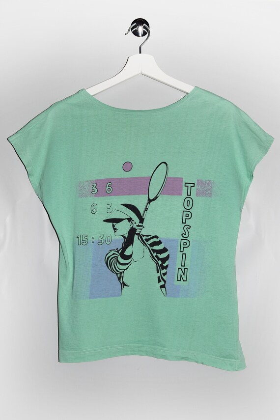 Vintage Campione Crewneck T shirt Tennis Print Mint Green