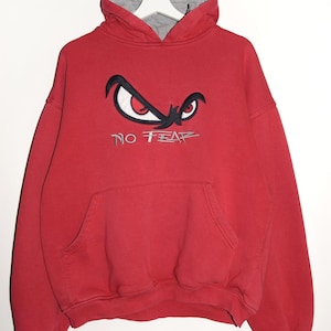 Vintage 90's No Fear Hoodie, Made in USA Red Hooded Sweatshirt