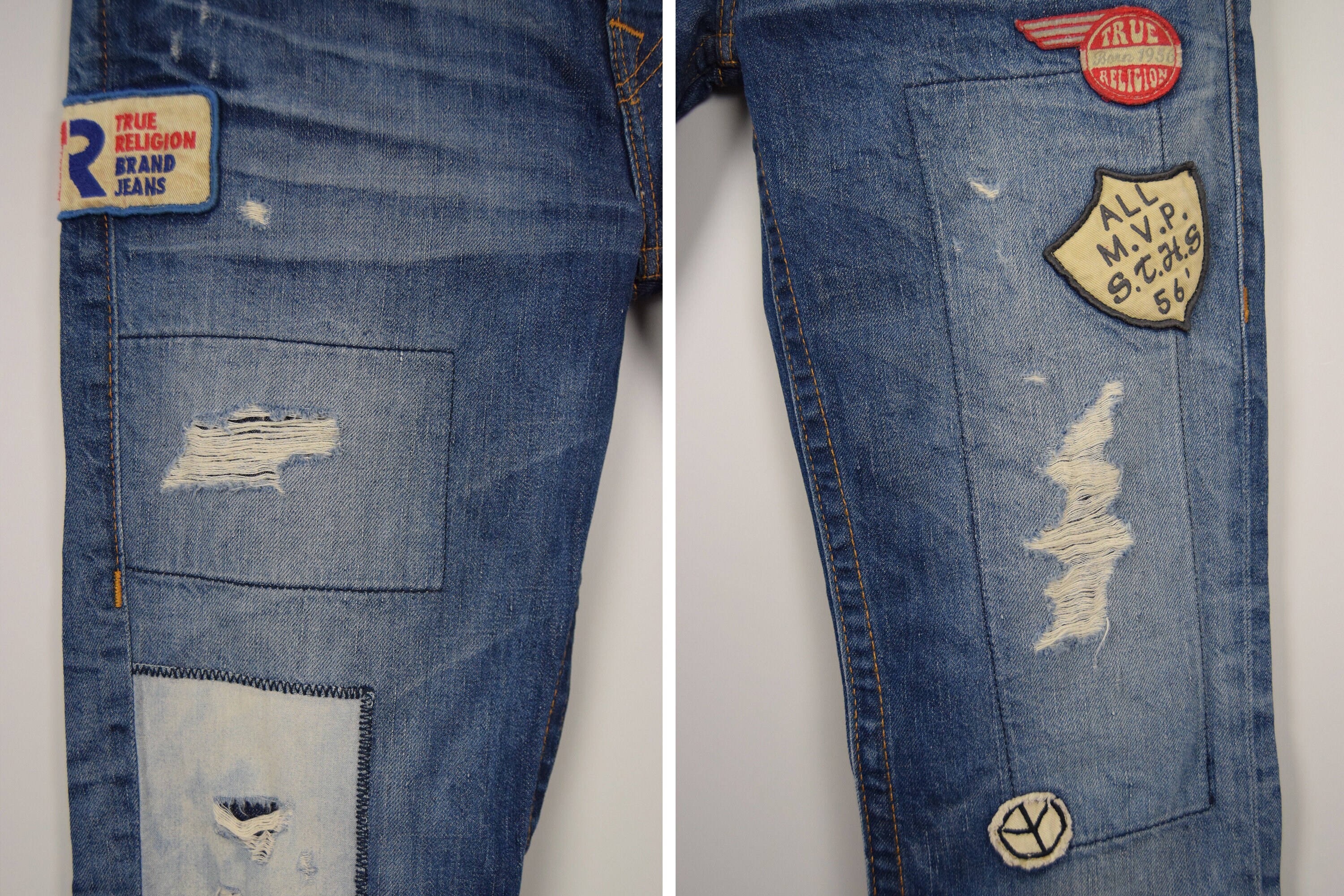 TRUE RELIGION ストレートデニム パッチワーク 30インチ