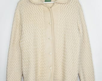 Kardigan Vintage Geiger Wool Cable Knit, wyprodukowany w Austrii