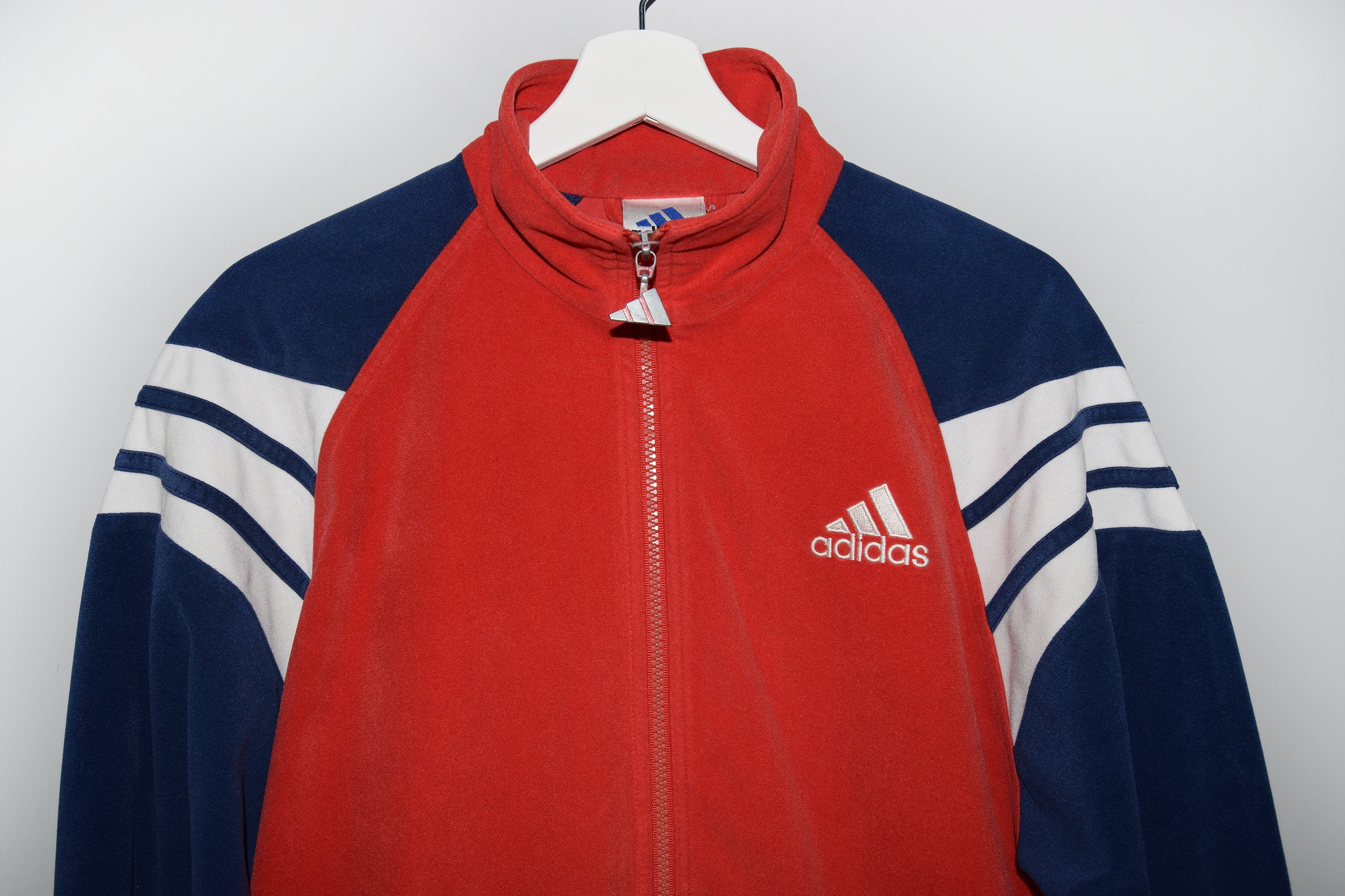 Vintage 90's Adidas Plush Track Jacket Full Zip Retro Style Red 