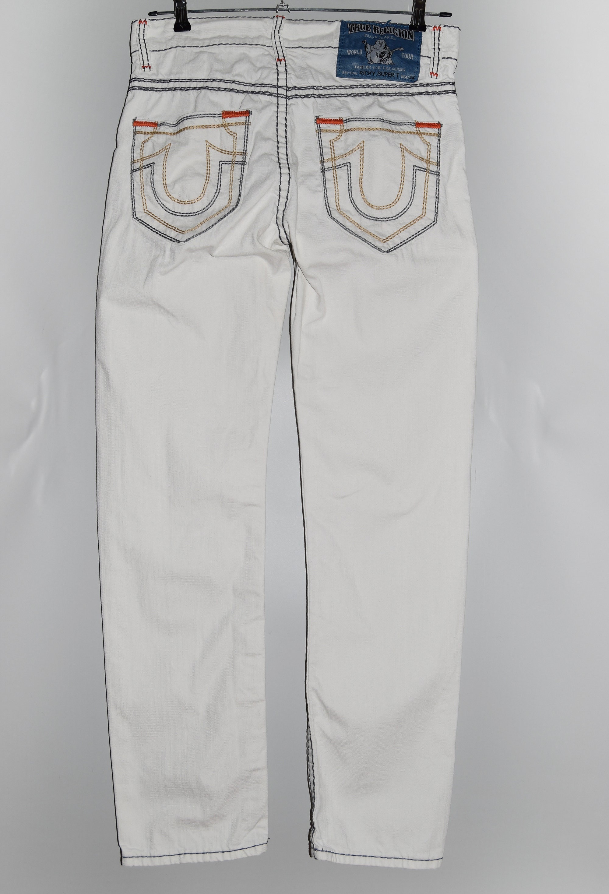 True Religion White With Brown Gold Stitching Capri Jeans Size 28 W21 G56  KL3  eBay