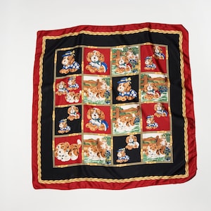 Lichtgewicht sjaal - vintage puppymotieven, schattige kleine hondenprint, retro Foulards, vierkante sjaal gemaakt in Italië, vierkante sjaal voor vrouwen