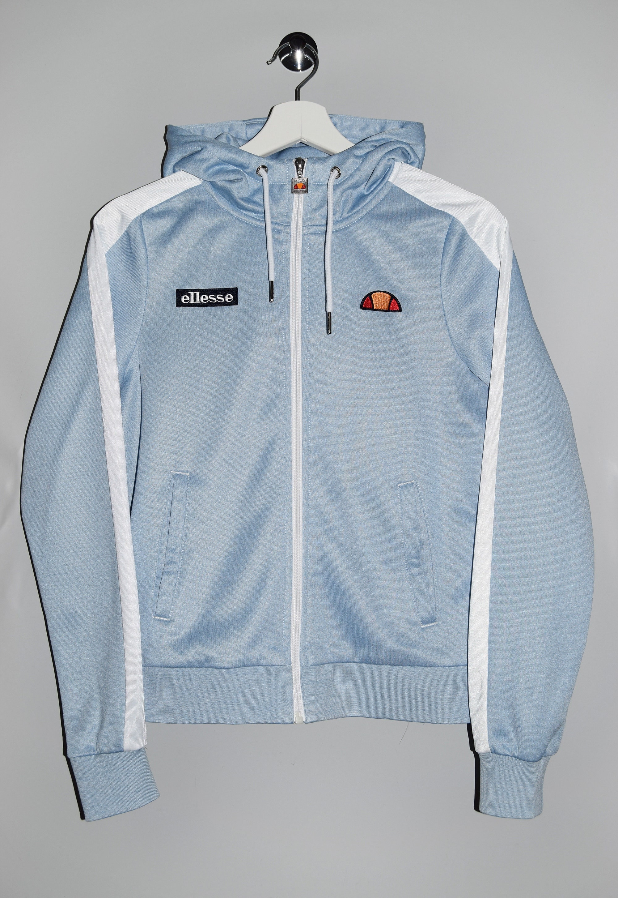 Ellesse Hoodie Full Zip Light Blue Hooded Sweatshirt Patch Logo