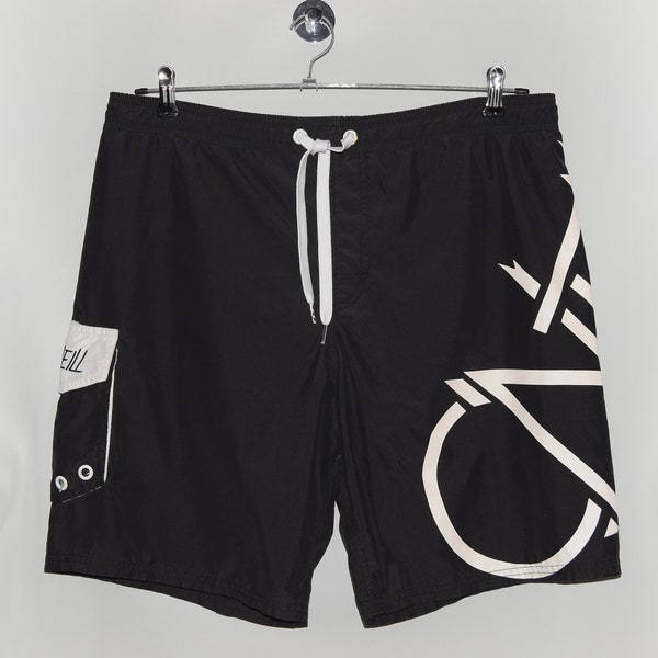 Vintage O'Neill Swim Trunks Swim Shorts Swimwear Black White Wake Surf Board Shorts Boardshorts Board Sports Summer Sportswear Streetwear