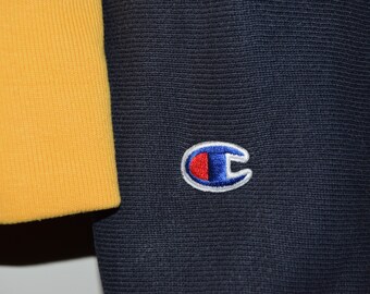 Vintage Champion Reverse Weave Hoodie, Yellow & Navy - Etsy