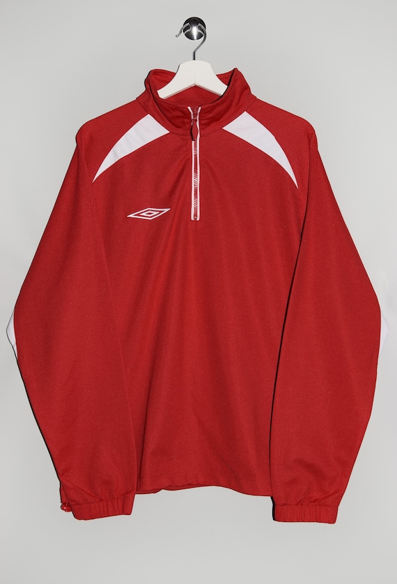 Vintage Umbro Sweatshirt Quarter Zip Embroidered Logo Pullover Red