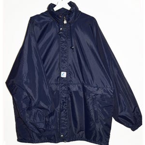 Vintage K-way Windbreaker Navy Blue Raincoat Windstopper Jacket Retro Sportswear Vintage Streetwear Hiking Essentials Roll Up Hood Packable