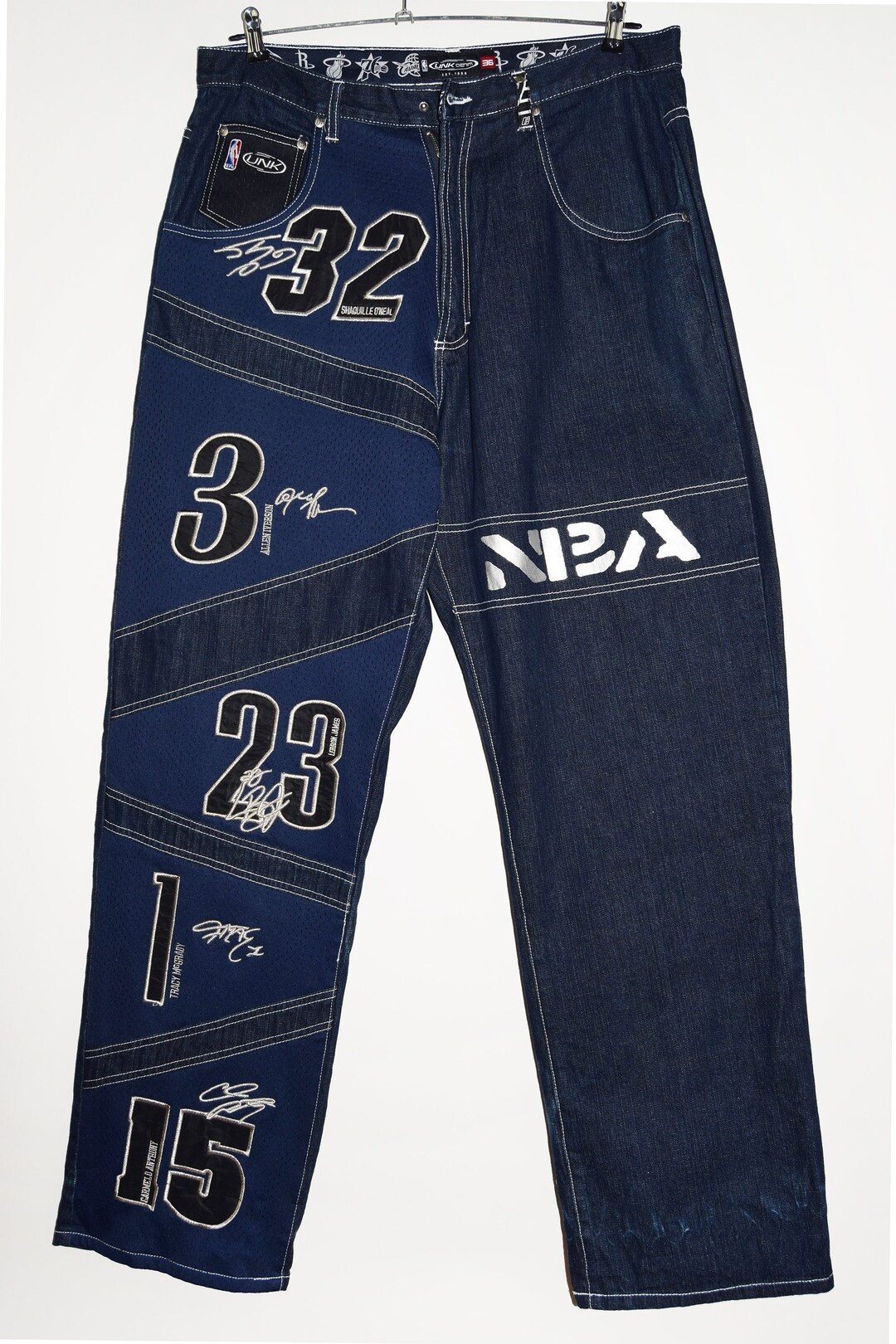 UNK Denim Jeans NBA Embroidered Basketball Pants, Vintage UNK Denim Jeans NBA Embroidered Basketball Pants, Vintage