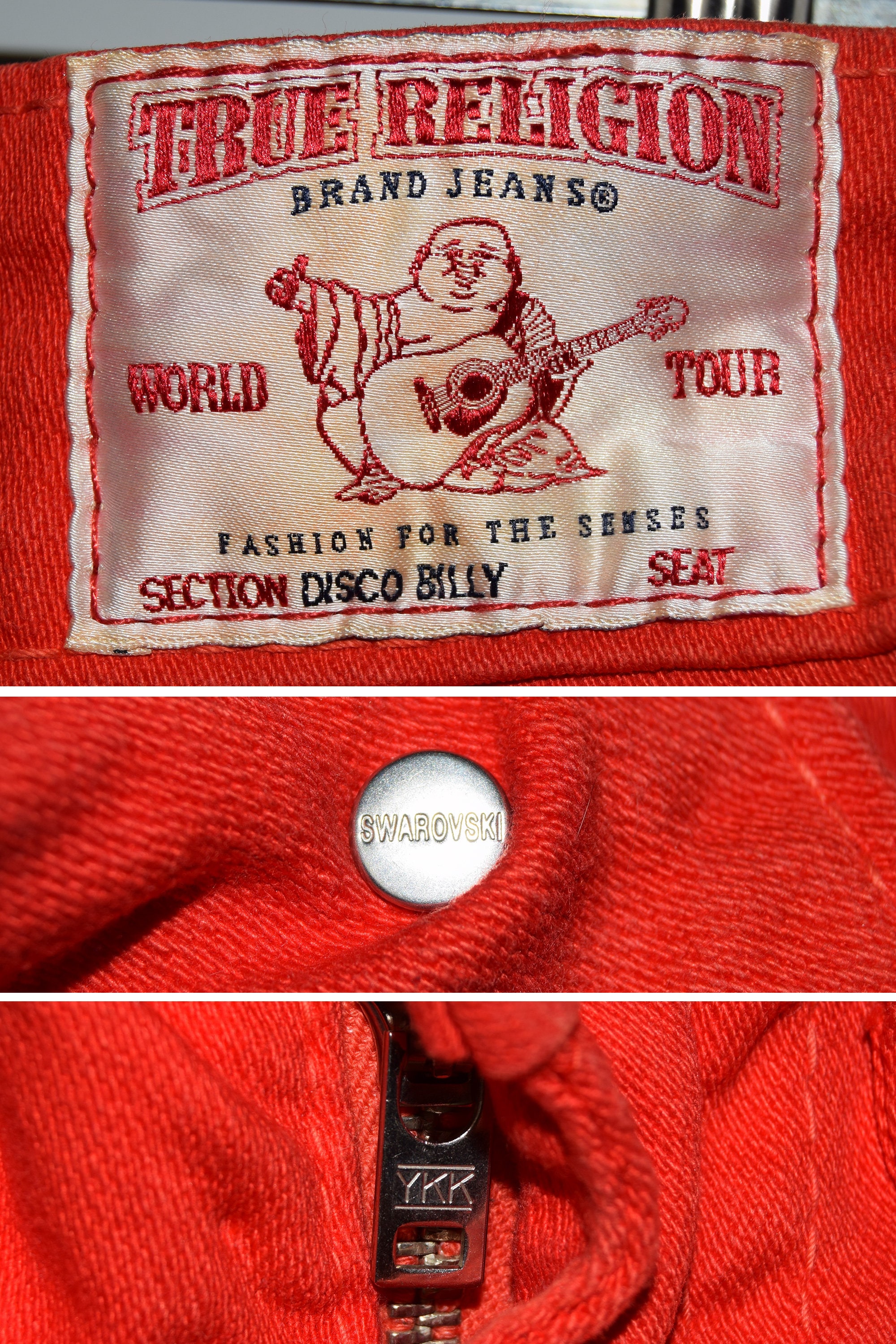 True Religion Disco Billy Red Jeans / Swarovski Crystals / Made in