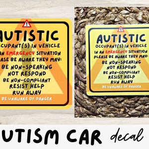 Autistic Occupant Sticker Non Speaking Autism Awareness Vinyl Car Decal | Autistic Child on Board ...