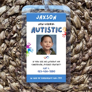 Custom Personalized Child Photo ID Card Tag | Custom Child Identification Card | Autism ID Card | Non-Verbal Autism Awareness | Autism Mom
