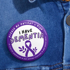 Alzheimer&#39;s Dementia Medical ID Alert Tag Pinback Button | Alzheimer&#39;s Dementia Awareness Sign | Wheelchair Sign | Alzheimer&#39;s Caregiver