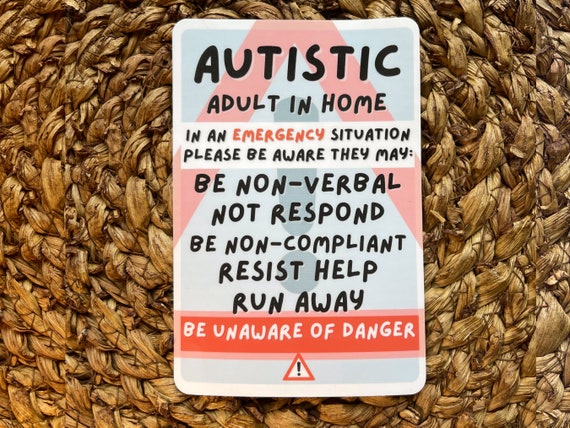 Adulte autiste dans le signe de décalcomanie à la maison | Adulte autiste à  domicile | Étiquette d'alerte autistique | Étiquette d'alerte d'urgence