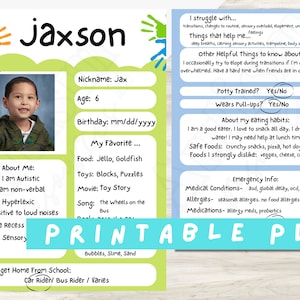 Regreso a la escuela Todo sobre mí Estudiante imprimible / Todo sobre mí Kindergarten / Todo sobre mí Estudiante imprimible / Autismo sobre mí imprimible