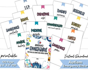 Autism Special Needs Family Caregiver Emergency Medical Binder Instant Download Digital PDF File | Non Verbal ASD Autism IEP Planner Binder