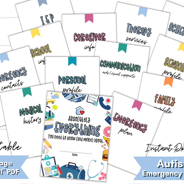 Autism Special Needs Family Caregiver Emergency Medical Binder Instant Download Digital PDF File | Non Verbal ASD Autism IEP Planner Binder