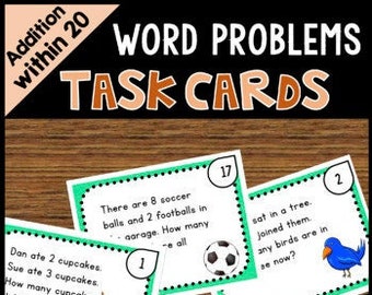 Addition Within 20 Word Problems | Task Cards