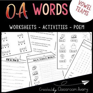 OA Words Activities & Word Work | Long O Vowel Team