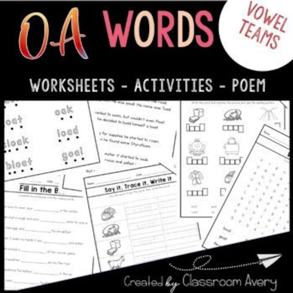 OA Words Activities & Word Work | Long O Vowel Team