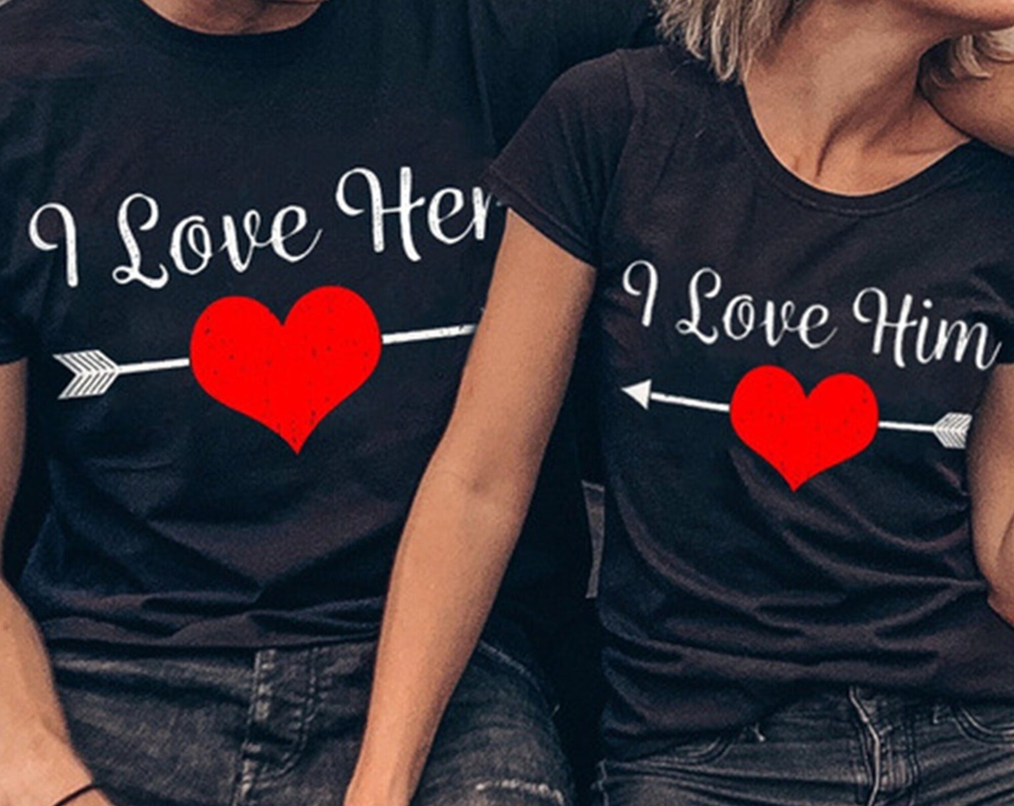 Discover Personalized Printed couple heart design T-shirt