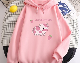 Kawaii Strawberry Cow Hoodies Unisex 