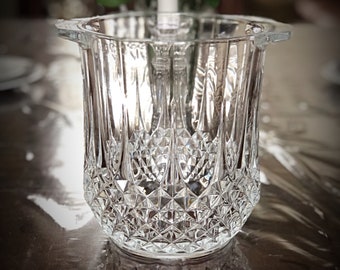 Vintage Ice Bucket, Champagne Cooler, French Longchamp, Diamond Cut Crystal Ice Bucket, Hand Blown Crystal glassware, Wedding Party