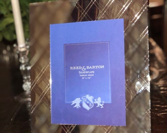 Cadre photo vintage, cadre photo argenté, recoupement rare, Reed & Barton Company, support en velours bleu marine, IOB
