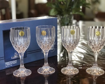 Vintage Cristal d'Arques Bretagne Water Goblets - Set of 4 French Crystal Wine Glasses (9oz)