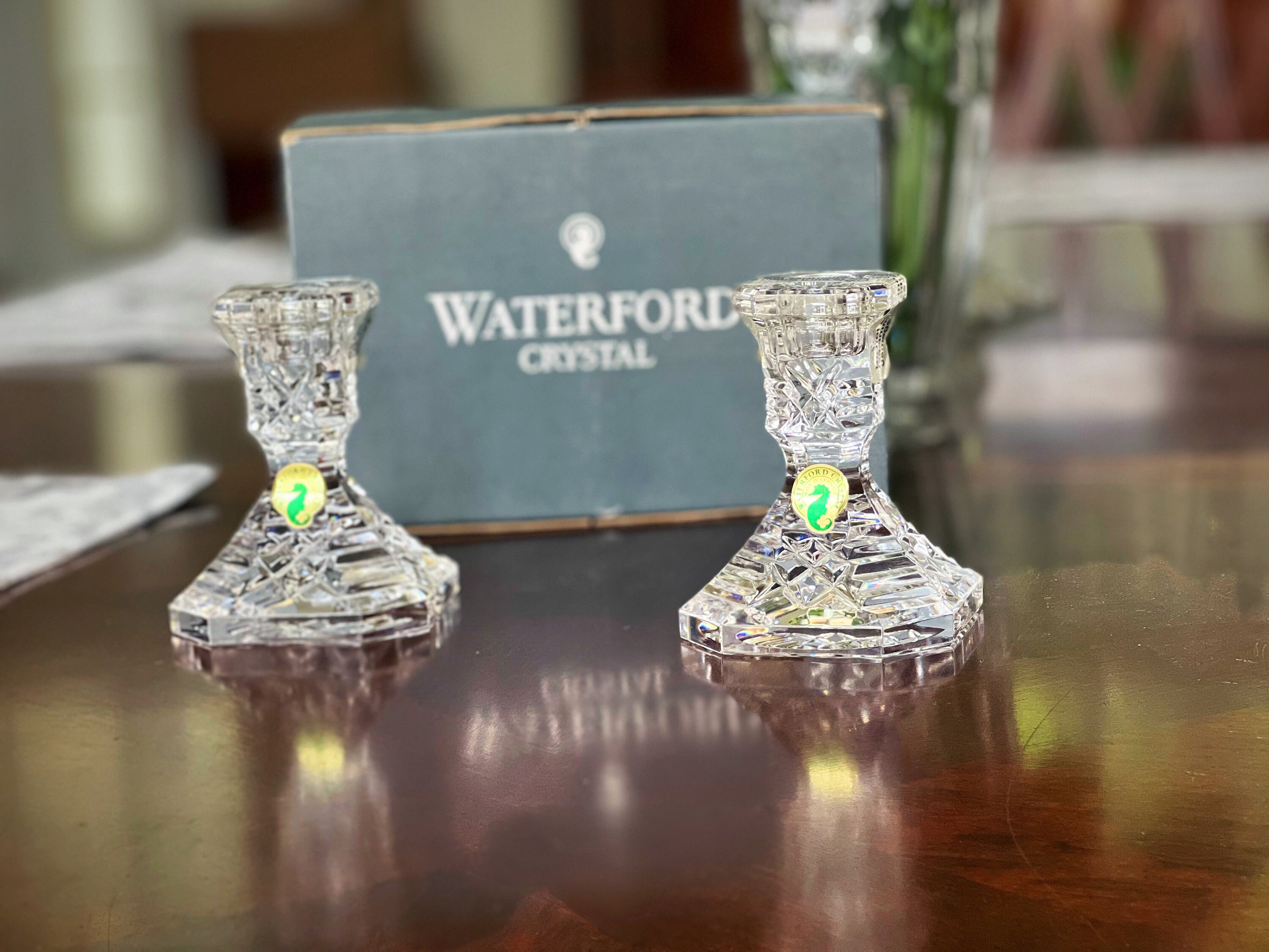 Vintage Waterford Crystal Candle Holders, European Diamond Cut Crystal