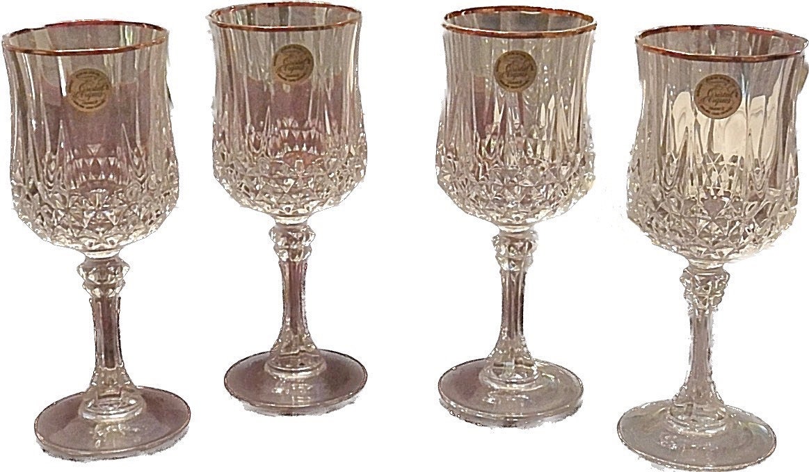 Buy Vintage Cristal D'arques Longchamp Wine Glasses - Gold Trim, Diamond  Cut (set of 4, IOB) Online in India - Etsy
