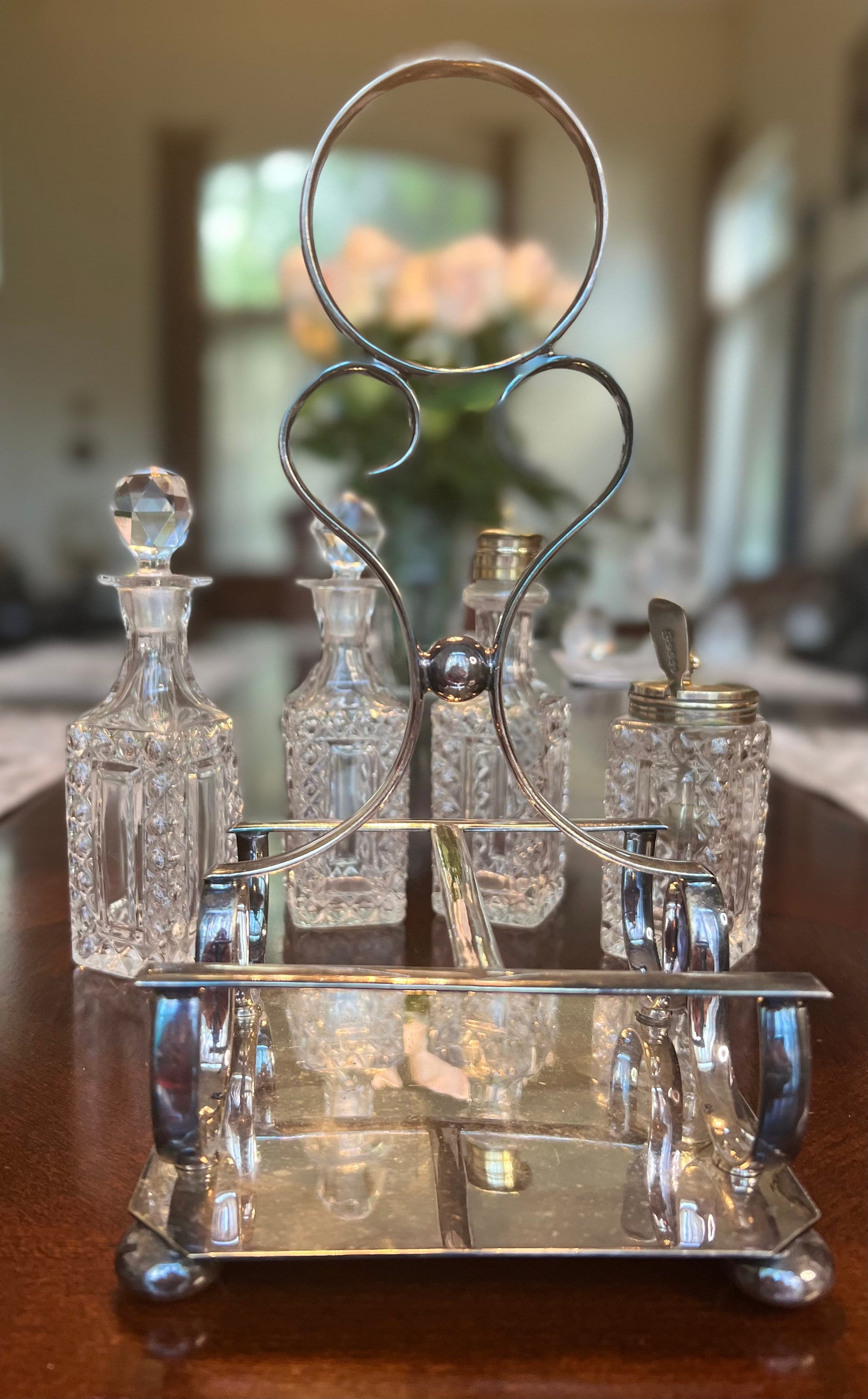 Victorian Silver Plated Cruet Set: Antique Glass Condiment Caddy