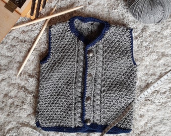 Babytrachtenweste Kindertrachtenweste grau blau Strickweste Babystrickweste Babyweste Gr.50-152 Tracht  Weste Trachtenweste Geburt Taufe