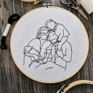 Embroidery Family Portrait Lineart Embroidery Family Personalized Embroidery Wedding Gift