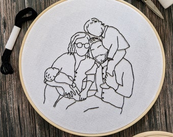 Broderie Portrait de famille Lineart Broderie Famille Broderie personnalisée Cadeau de mariage