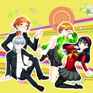 Yu Narukami Yosuke Hanamura Chie Satonaka Yukiko Amagi | Pack d'autocollants en vinyle anime doré Persona 4, mat/holographique, laminé imperméable à l'eau