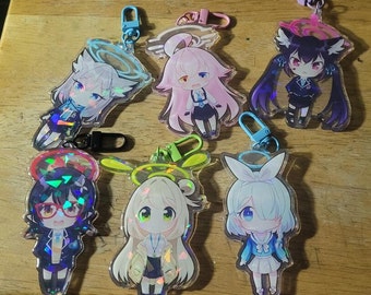 Blue Archive Epoxy Holographic Keychain Charms | Shiroko, Hoshino, Serika, Ayane, Nonomi, Arona | Full Set