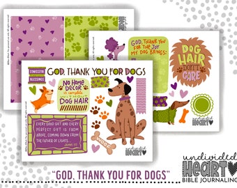 Bible Journaling Tip-Ins Printable Inserts | God, Thank You For Dogs Christian Set (Instant Download)