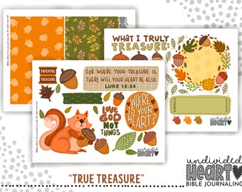 Bible Journaling Tip-Ins Printable Inserts | True Treasure Creative Christian Autumn Squirrel Set (Instant Download)