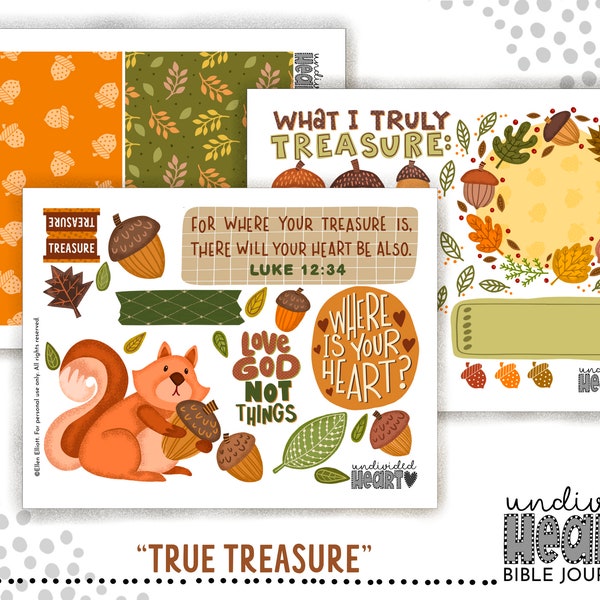 Bible Journaling Printable | True Treasure Creative Christian Autumn Squirrel Ephemera Set (Instant Download)