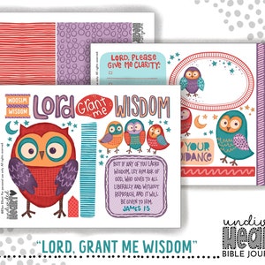 Bible Journaling Printable | Lord, Grant Me Wisdom Creative Christian Faith Owl Ephemera Set (Instant Download)