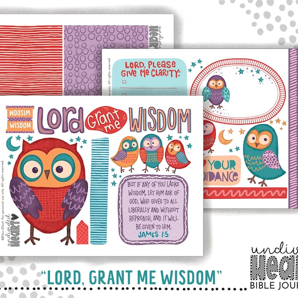 Bible Journaling Printable | Lord, Grant Me Wisdom Creative Christian Faith Owl Ephemera Set (Instant Download)