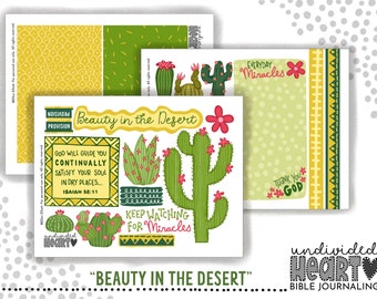 Bible Journaling Printable | Beauty in the Desert Creative Christian Faith Cactus Ephemera Set (Instant Download)