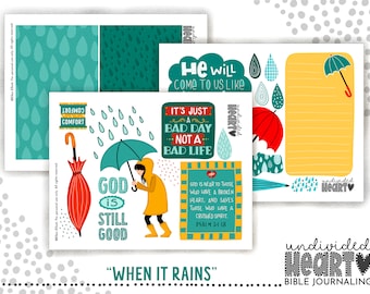 Bible Journaling Tip-Ins Printable Inserts | “When It Rains” Creative Christian Comfort Set (Instant Download)